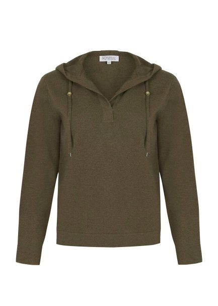 Cashmere Bled Hooded Khaki Knit Sweater - 6