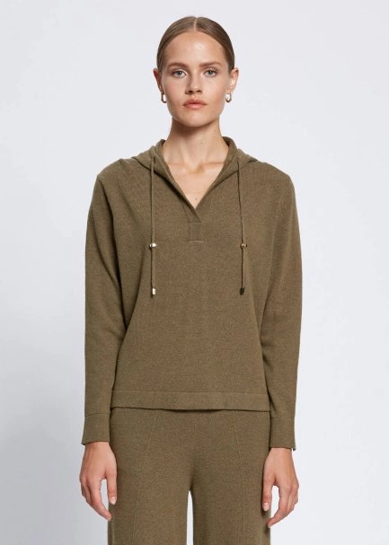 Cashmere Bled Hooded Khaki Knit Sweater - 1