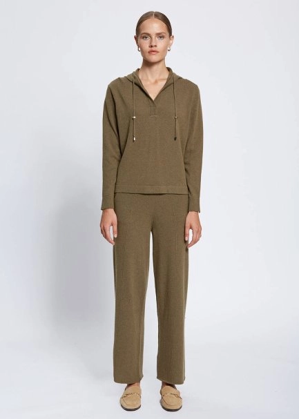 Cashmere Bled Hooded Khaki Knit Sweater - 2