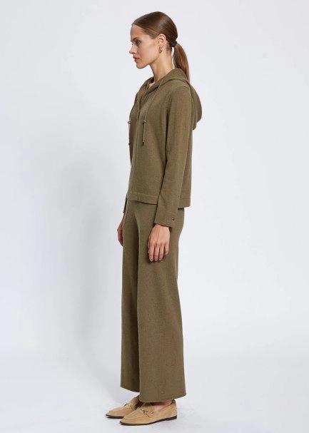 Cashmere Bled Hooded Khaki Knit Sweater - 4