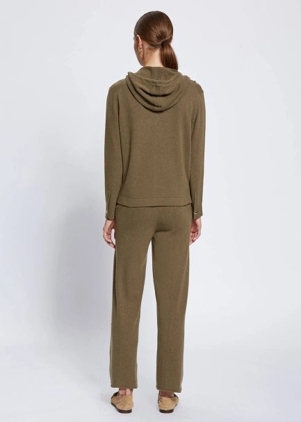 Cashmere Bled Hooded Khaki Knit Sweater - 5