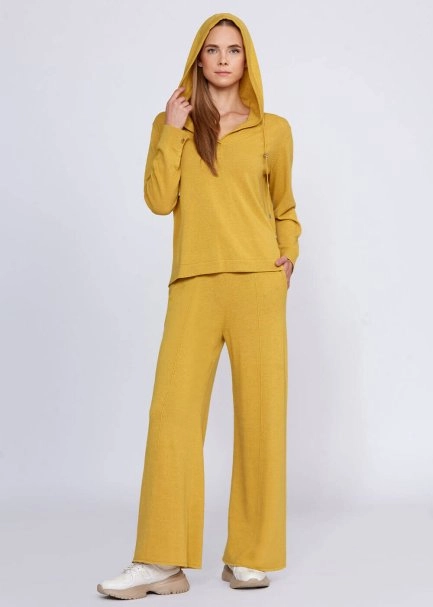 Cashmere Bled Hooded Mustard Knit Sweater - 2