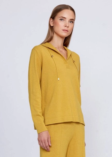 Cashmere Bled Hooded Mustard Knit Sweater - 4