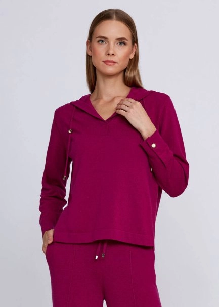 Cashmere Bled Hooded Pink Knit Sweater - 1