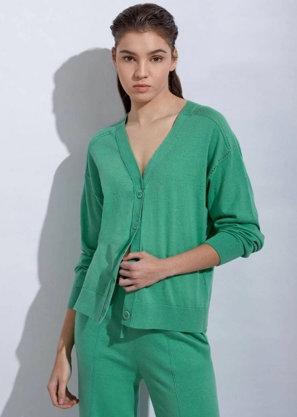 Cashmere Blend Apple Mint Knit Cardigan - 3