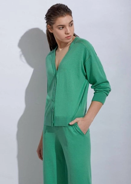 Cashmere Blend Apple Mint Knit Cardigan - 4