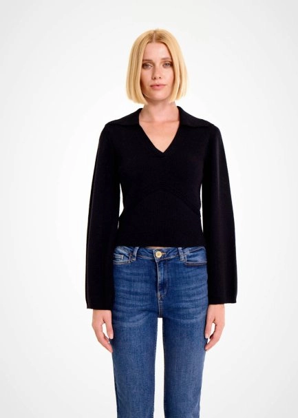 CASHMERE BLEND BLACK SWEATER - 1