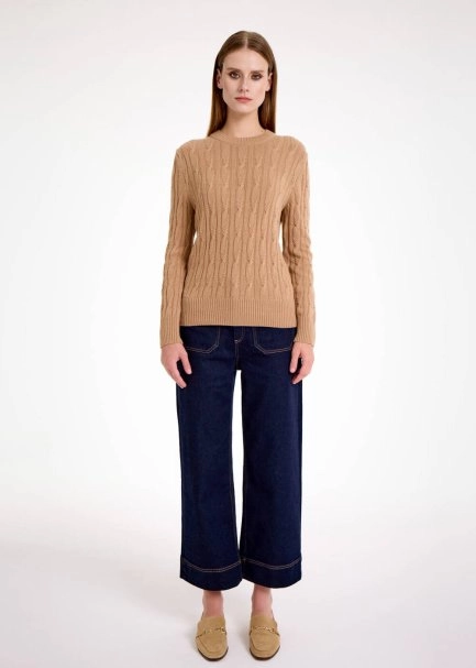 CASHMERE BLEND CABLE CAMEL KNIT SWEATER - 2