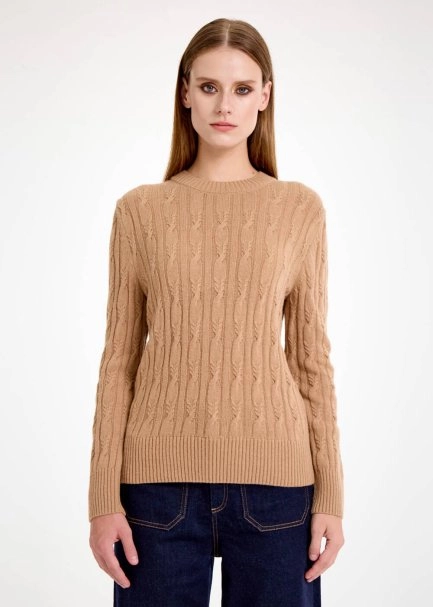 CASHMERE BLEND CABLE CAMEL KNIT SWEATER - 1