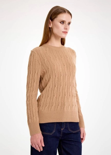 CASHMERE BLEND CABLE CAMEL KNIT SWEATER - 4