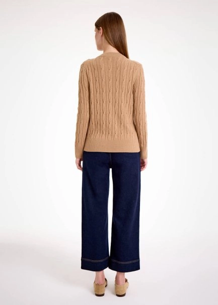 CASHMERE BLEND CABLE CAMEL KNIT SWEATER - 5