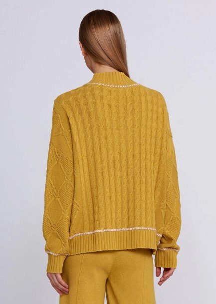 Cashmere Blend Cable Detailed Mustard Knit Sweater - 3
