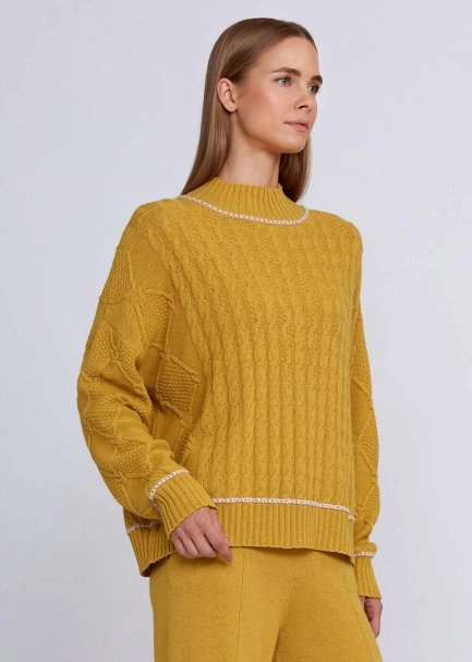Cashmere Blend Cable Detailed Mustard Knit Sweater - 4