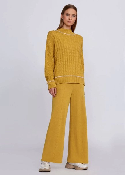 Cashmere Blend Cable Detailed Mustard Knit Sweater - 6
