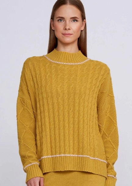 Cashmere Blend Cable Detailed Mustard Knit Sweater - 7