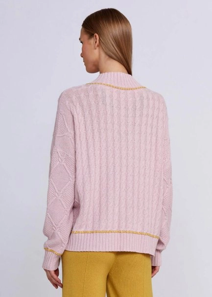 Cashmere Blend Cable Detailed Rose Knit Sweater - 3
