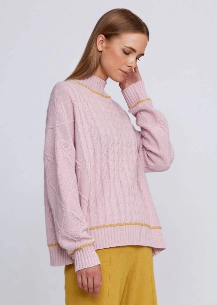 Cashmere Blend Cable Detailed Rose Knit Sweater - 4