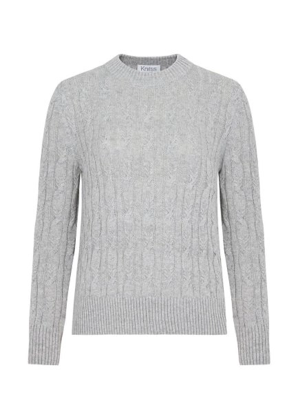 CASHMERE BLEND CABLE GREY KNIT SWEATER - 6