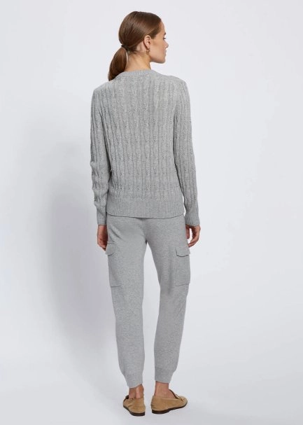 CASHMERE BLEND CABLE GREY KNIT SWEATER - 5