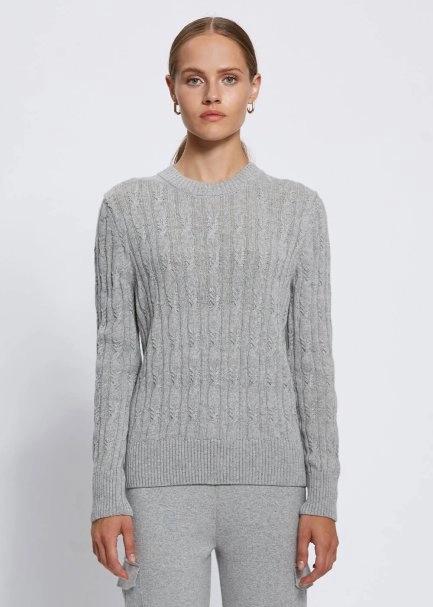 CASHMERE BLEND CABLE GREY KNIT SWEATER - 1