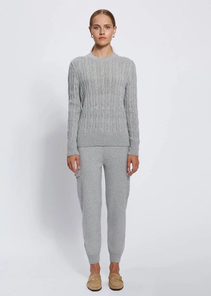 CASHMERE BLEND CABLE GREY KNIT SWEATER - 2