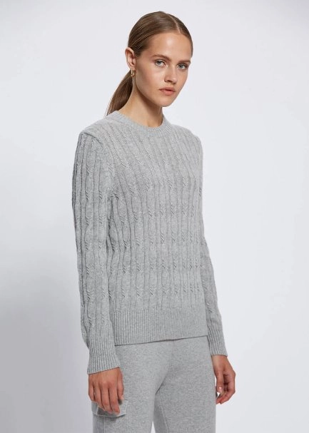 CASHMERE BLEND CABLE GREY KNIT SWEATER - 3