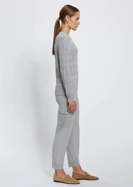 CASHMERE BLEND CABLE GREY KNIT SWEATER - 4