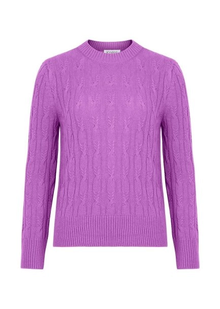 CASHMERE BLEND CABLE MAUVE KNIT SWEATER - 6