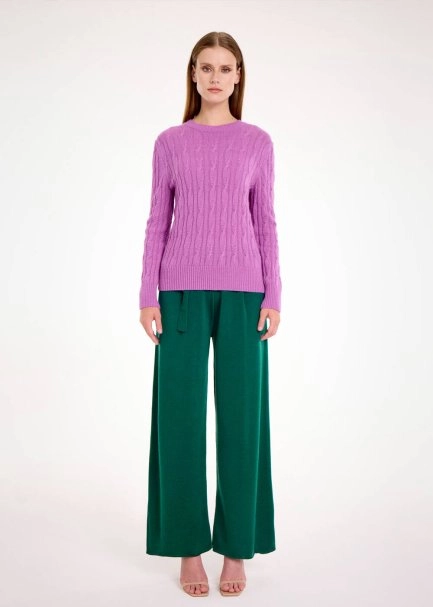 CASHMERE BLEND CABLE MAUVE KNIT SWEATER - 2