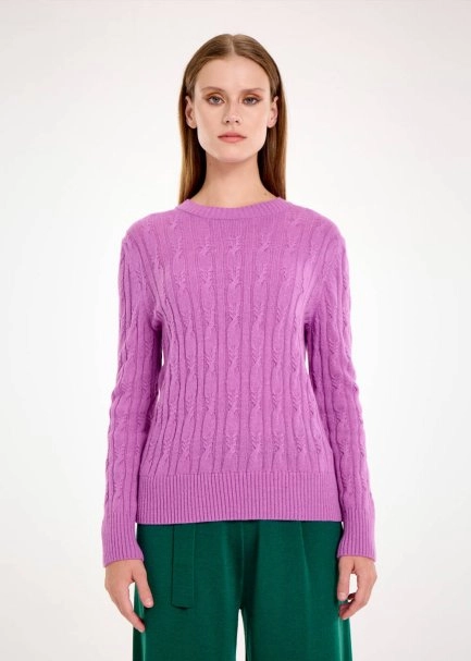 CASHMERE BLEND CABLE MAUVE KNIT SWEATER - 1