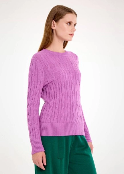 CASHMERE BLEND CABLE MAUVE KNIT SWEATER - 3