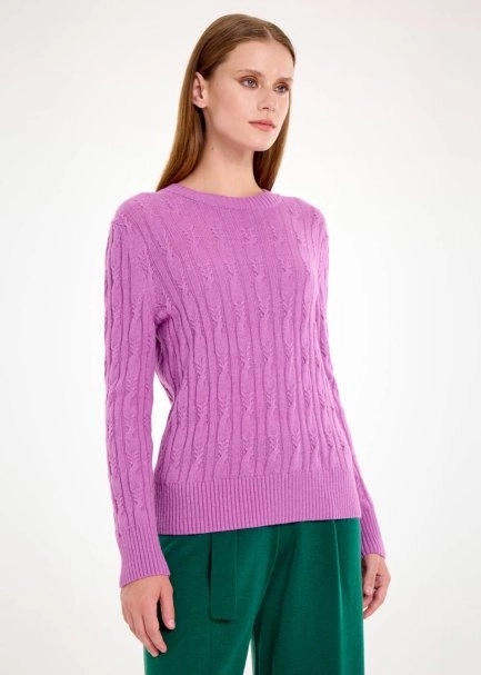 CASHMERE BLEND CABLE MAUVE KNIT SWEATER - 4