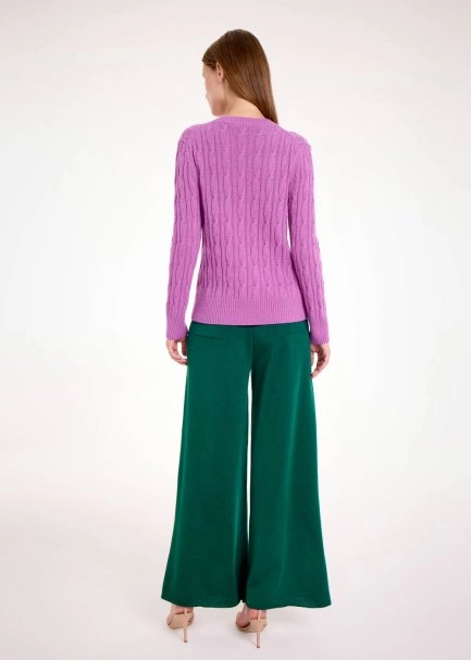 CASHMERE BLEND CABLE MAUVE KNIT SWEATER - 5