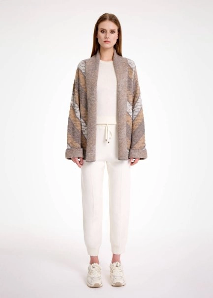 CASHMERE BLEND CAMEL GREY KNIT CARDIGAN - 2