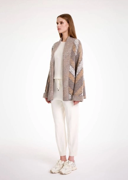 CASHMERE BLEND CAMEL GREY KNIT CARDIGAN - 4