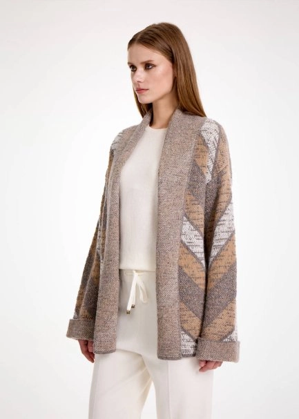 CASHMERE BLEND CAMEL GREY KNIT CARDIGAN - 3