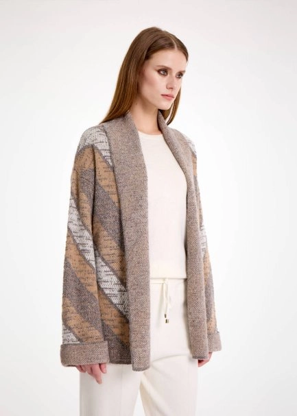 CASHMERE BLEND CAMEL GREY KNIT CARDIGAN - 5
