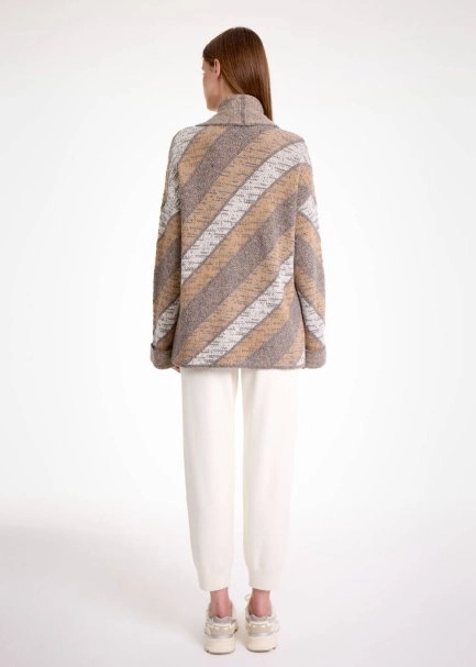 CASHMERE BLEND CAMEL GREY KNIT CARDIGAN - 6