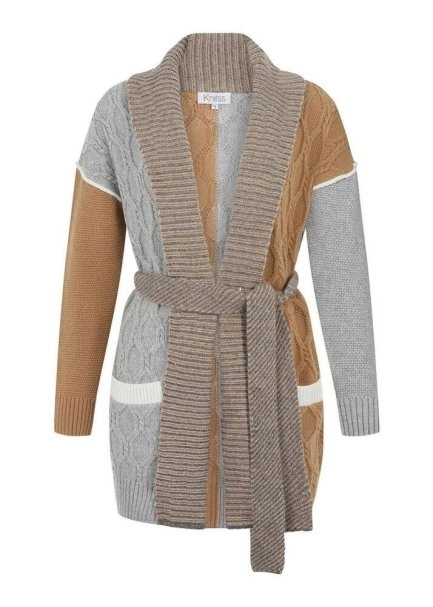 CASHMERE BLEND COLOR BLOCK KNIT CARDIGAN - 6