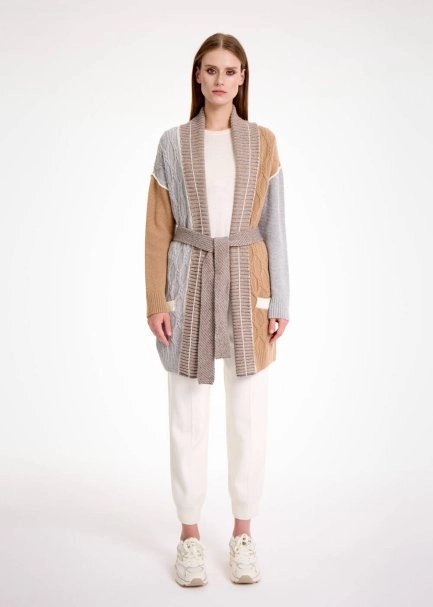 CASHMERE BLEND COLOR BLOCK KNIT CARDIGAN - 1