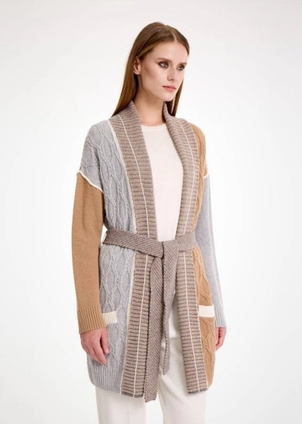 CASHMERE BLEND COLOR BLOCK KNIT CARDIGAN - 3