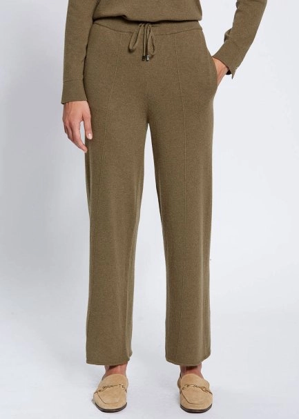 Cashmere Blend Drawstring Khaki Knit Pant - 2