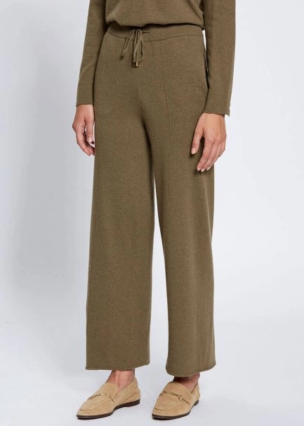 Cashmere Blend Drawstring Khaki Knit Pant - 3