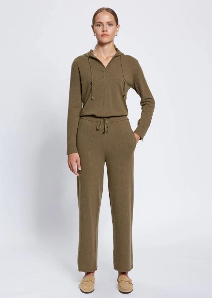 Cashmere Blend Drawstring Khaki Knit Pant - 1