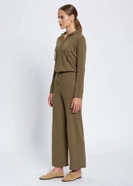 Cashmere Blend Drawstring Khaki Knit Pant - 4