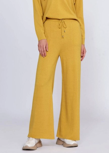 Cashmere Blend Drawstring Mustard Knit Pant - 1