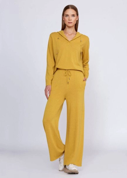 Cashmere Blend Drawstring Mustard Knit Pant - 2