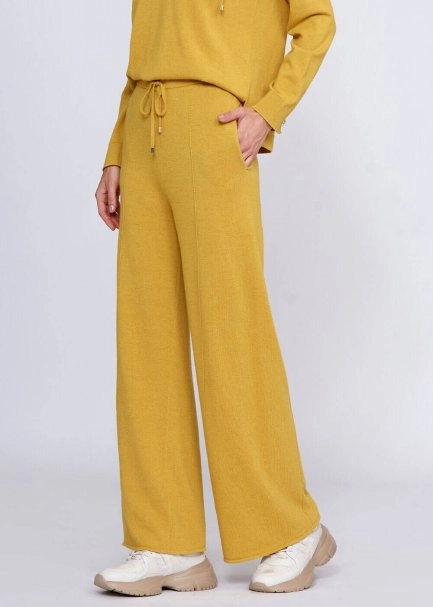 Cashmere Blend Drawstring Mustard Knit Pant - 4
