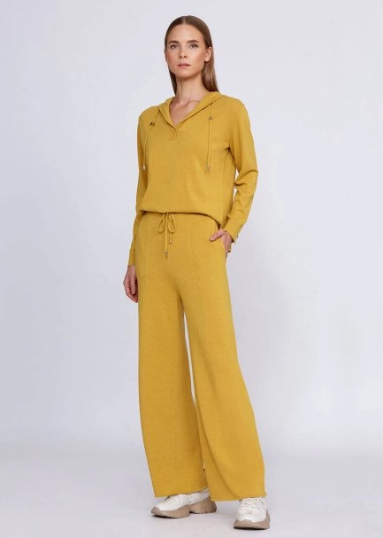 Cashmere Blend Drawstring Mustard Knit Pant - 5