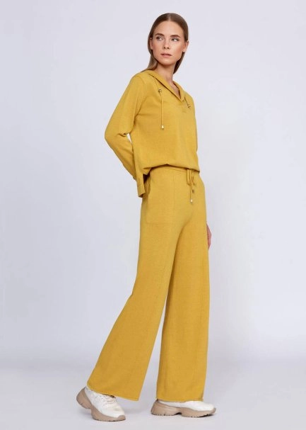 Cashmere Blend Drawstring Mustard Knit Pant - 6
